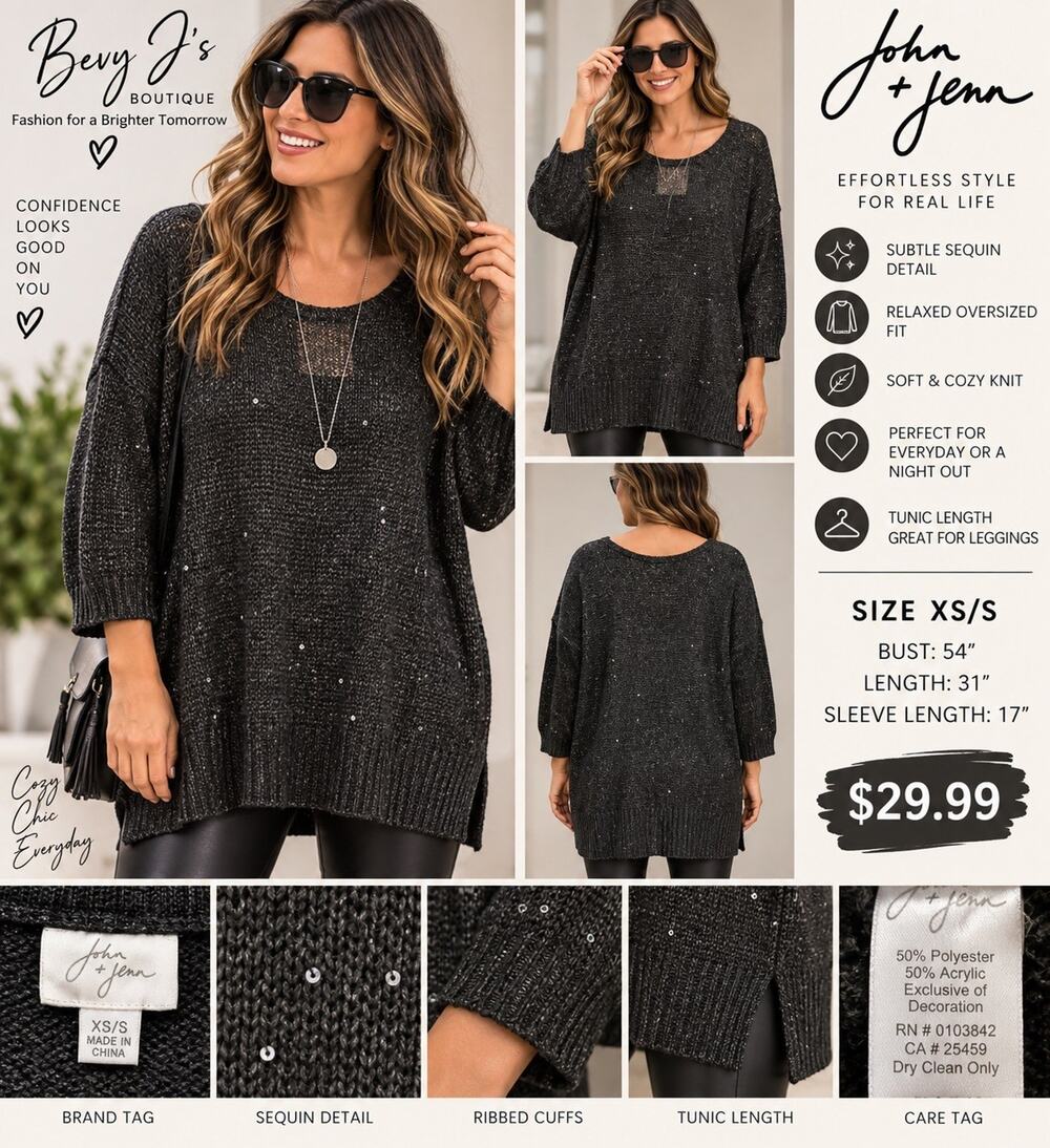 John & Jenn Womens Black Open-Knit Scoop Neck 3/4 Sleeve Pullover Sweater XS